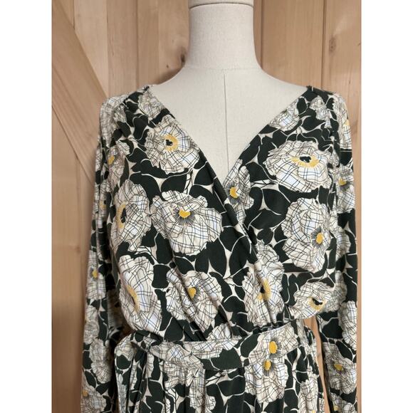 Lands End | Green Floral Cotton Wrap Midi Dress | Size Medium 10-12 - Picture 3 of 15